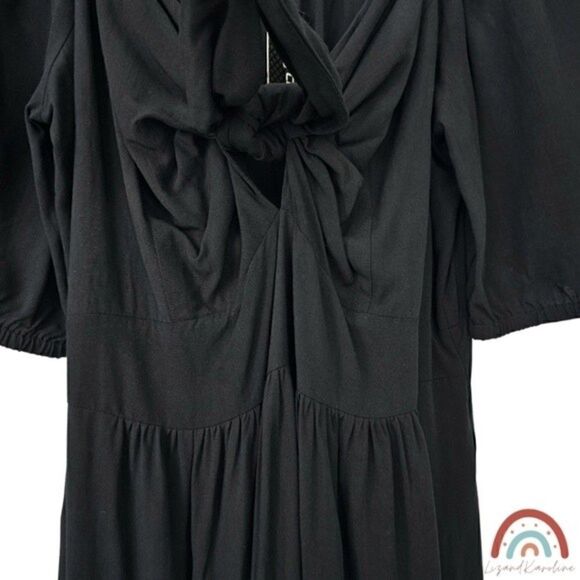 New! City Chic Villa Capri Peasant Peekaboo Tie Front Puff Sleeve Maxi Dress - Picture 7 of 11